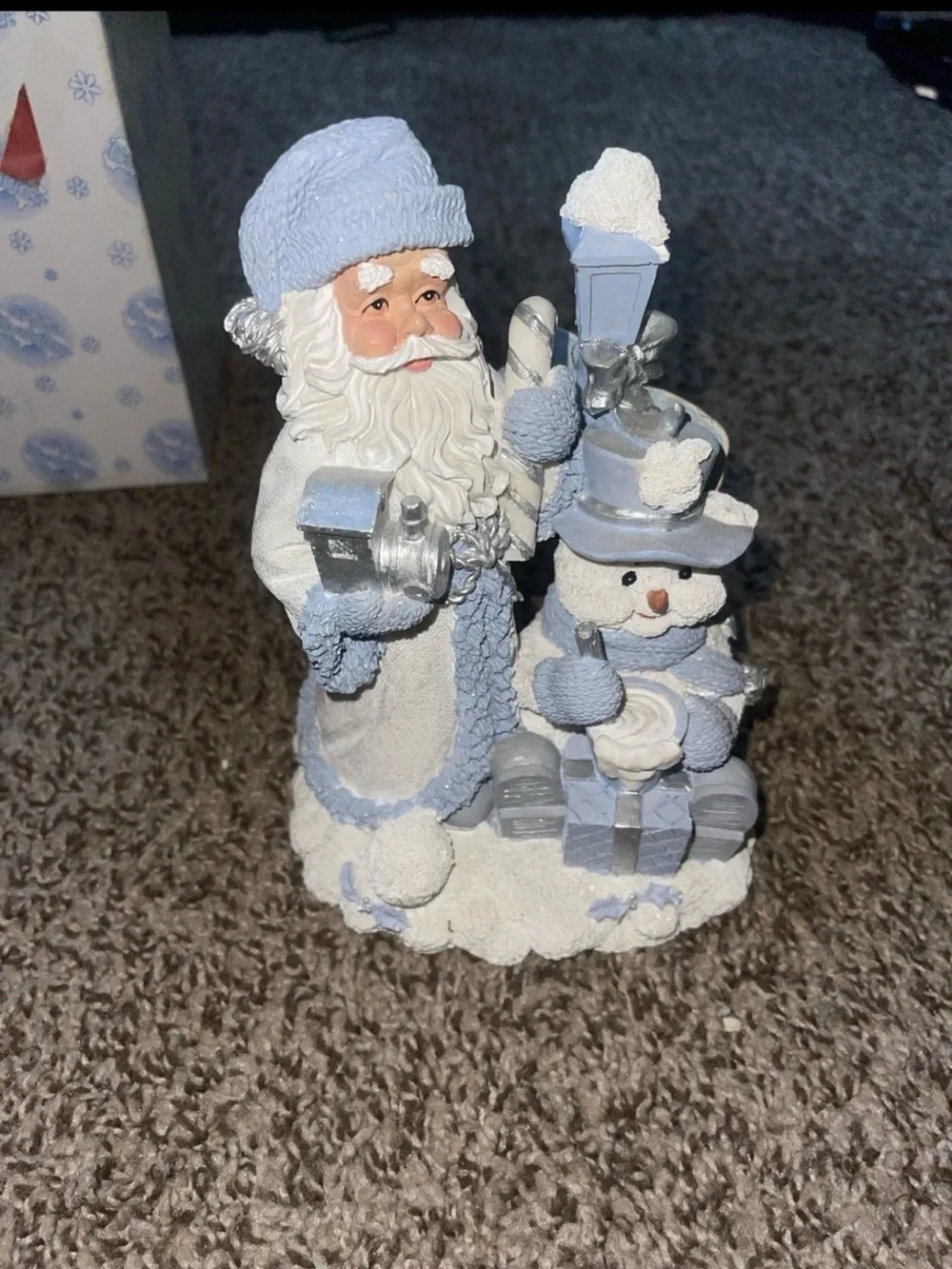 Winter Blue Santa & Snowman Holiday Figurine